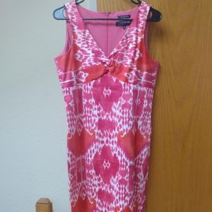 Patterned, pink, sleeveless dress